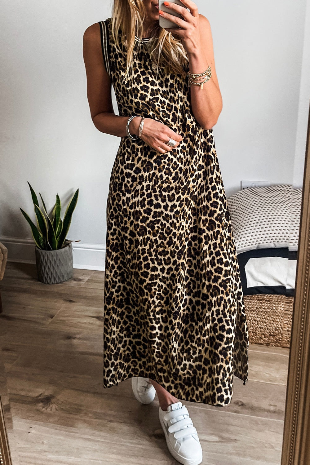 sleeveless leopard print maxi dress Side Slit Leopard Sleeveless Maxi Dress – Purry Savage