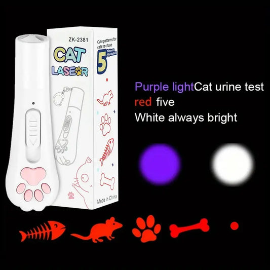 Interactive USB Rechargeable Cat Teaser Wand – Multi-Pattern Laser Light Toy with Cute Cartoon Design for Active Play