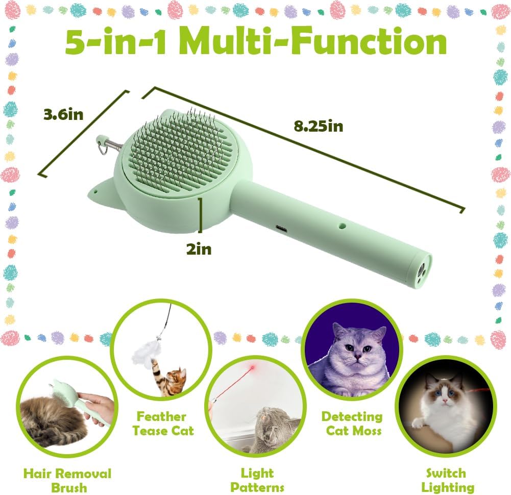 5-in-1 Hairbrush, Interactive Cat Wand and Laser, Utility Flashlight and UV Black Light