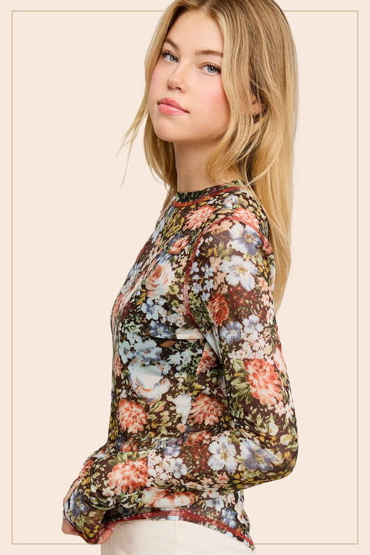 JCT7700-SEMI SHEER CREW NECK LONG SLEEVE MESH LAYERING TOP