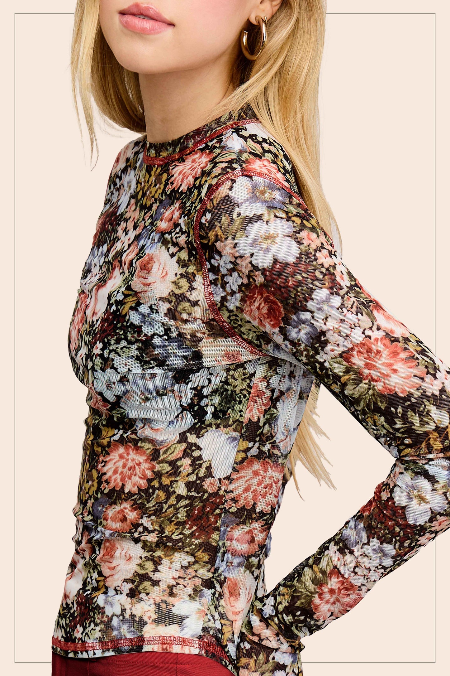 JCT7700-SEMI SHEER CREW NECK LONG SLEEVE MESH LAYERING TOP