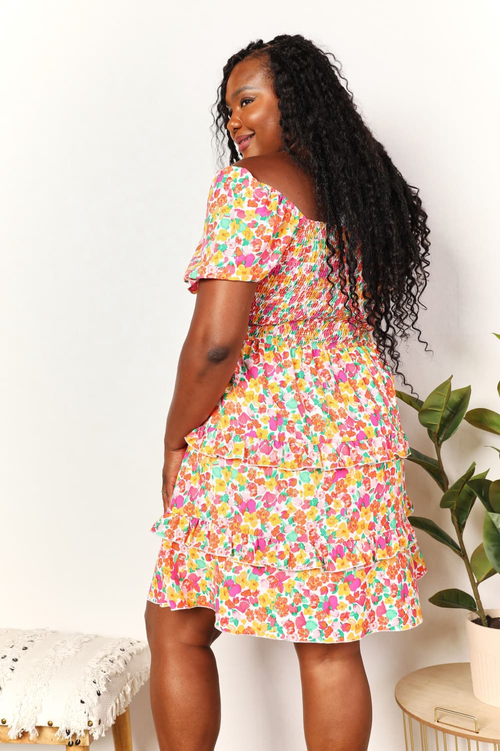 Devine Smocked Sweetheart Neck Flounce Sleeve Mini Dress – Purry