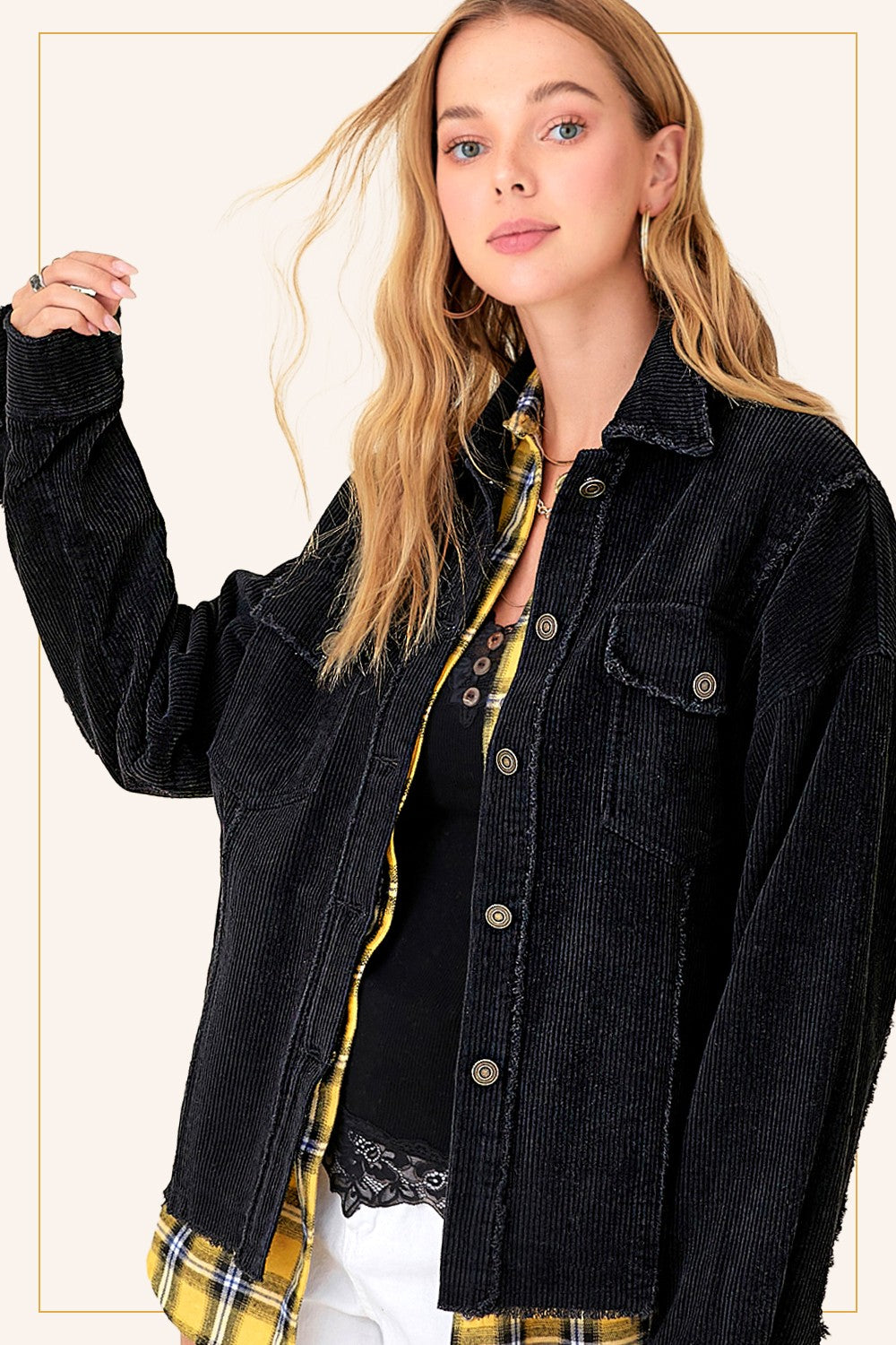 La Miel JKT1782 WASHED CORDUROY TEXTURED BUTTON DOWN JACKET