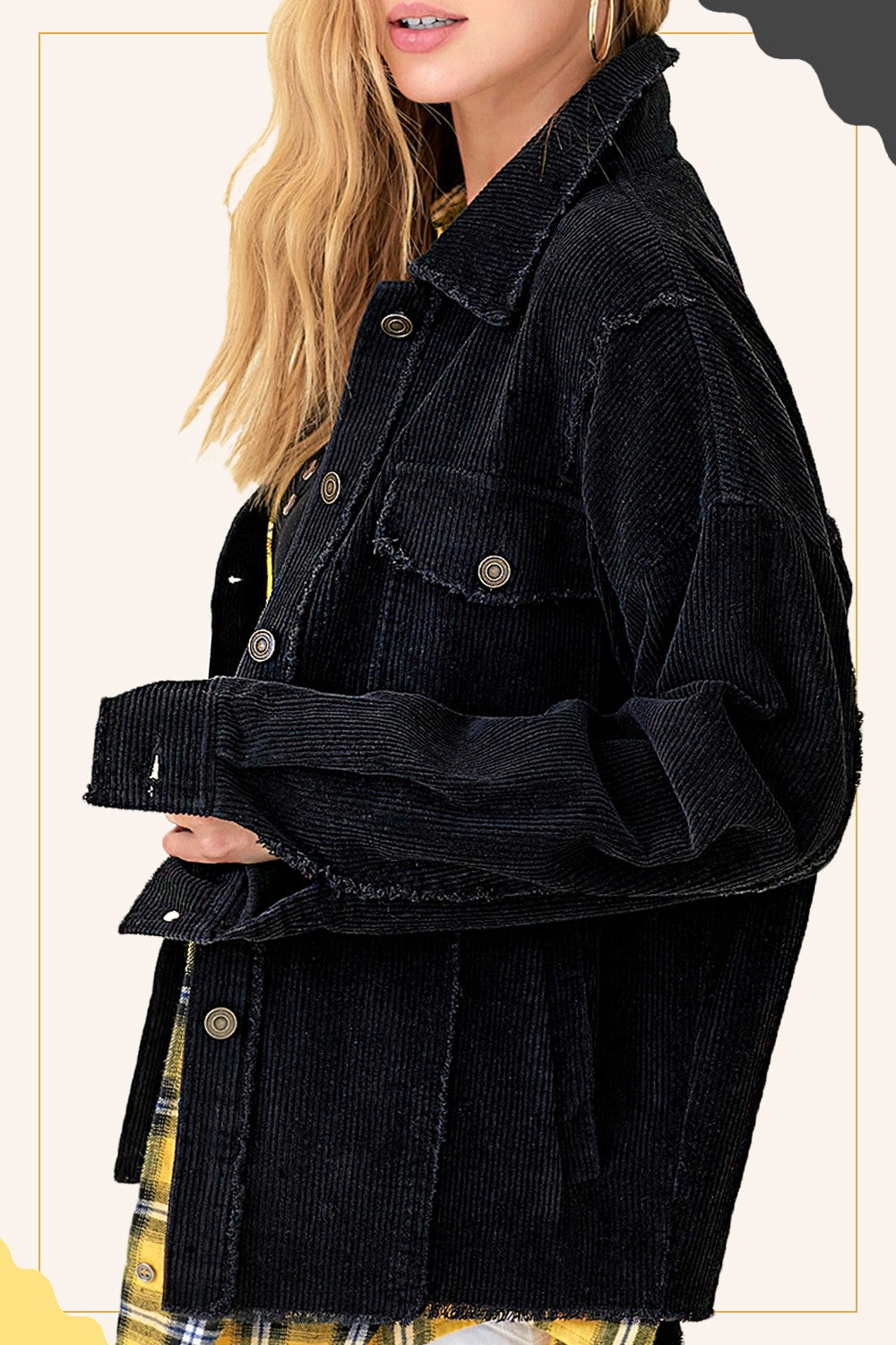 La Miel JKT1782 WASHED CORDUROY TEXTURED BUTTON DOWN JACKET